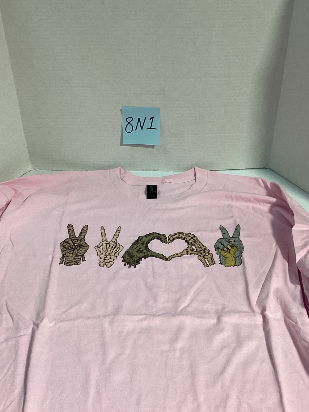 Unbranded Pink Graphic Tee with Peace & Heart Hand Design